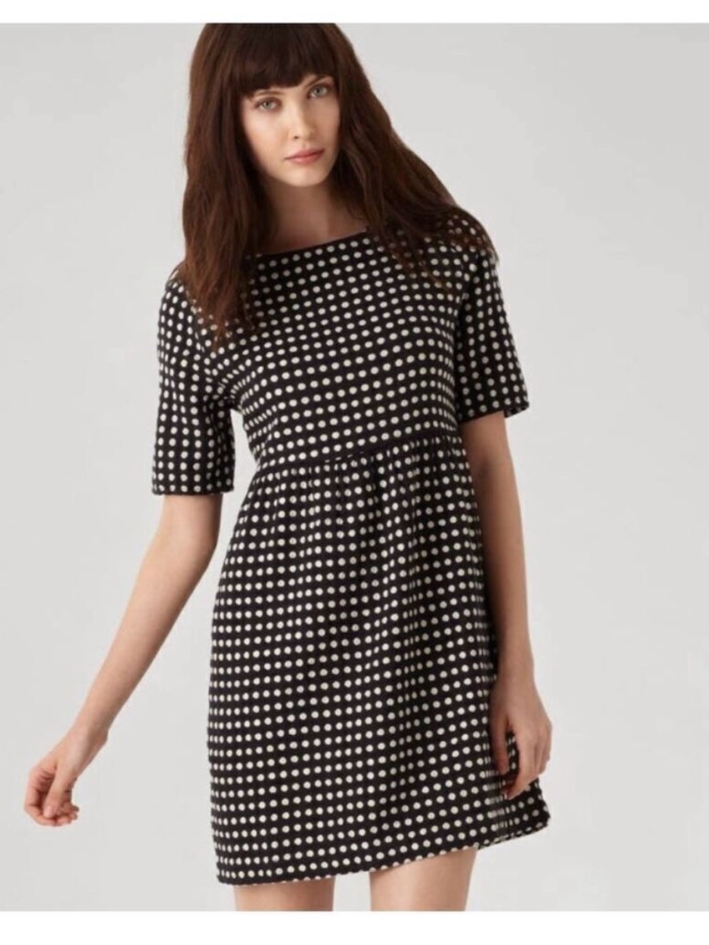NWT ACE & JIG Anthropologie Polka Dot Mini Shift Dress M Ivory Black Mod